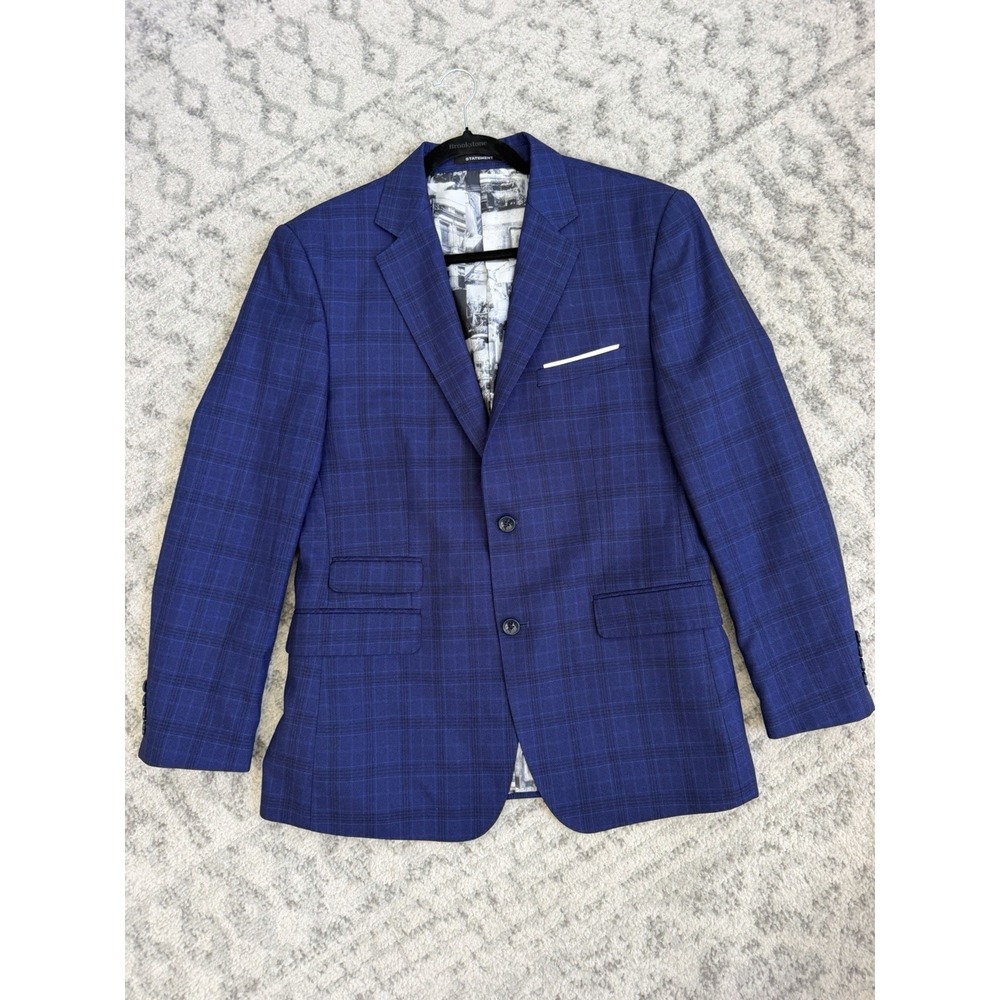 Statement Confidence Men’s 40R Blue Plaid Handmade Super 150’s Wool Sports Coat